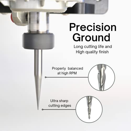 Routybits RB113 1/32 Inch Tip Diameter (0.015 In Radius), Tapered Ball Nose Router Bit, 1/4 Inch Dia Shank, 6.3 Degree, Solid Carbide Spiral End Mill thumb #5