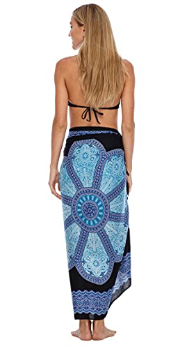 Foto von SHU-SHI - Damen Sarong mit Kokosnuss-Verschluss - zum Ãœberziehen am Strand - Blumenmotiv - Schwarz/Türkis