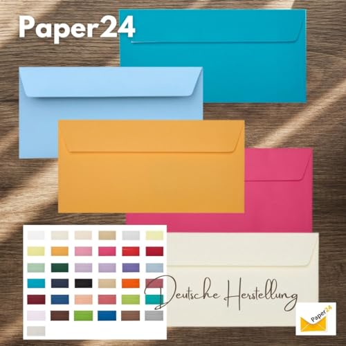 Paper24 25 DIN lang Briefumschläge mit Haftstreifen (ohne Fenster) 11x22 cm Zartcreme Chamois