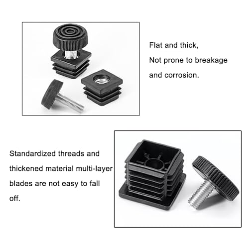4-Pack Furniture Leveler Chair Leg Leveling Feet Square Tube Insert Kits 38 x 38mm M8 Threaded Furniture Feet End Caps, Black - Image 3