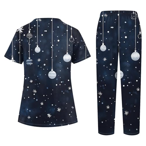 Generic Christmas Scrubs Set for Women Nurse Uniform Top & Pants with Multi Pocket for Nurse Esthetician Workwear