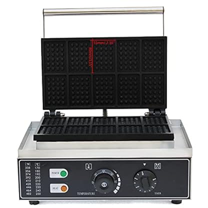 Waffeleisen Professional, 220V Kommerzielle Waffelmaschine 10Pcs 1500W Elektrische Waffelmaschine mit Antihaftbeschichtete Platten&Zeitschaltuhr, Zeit und Temperatur steuerbar (D) – Bild 4