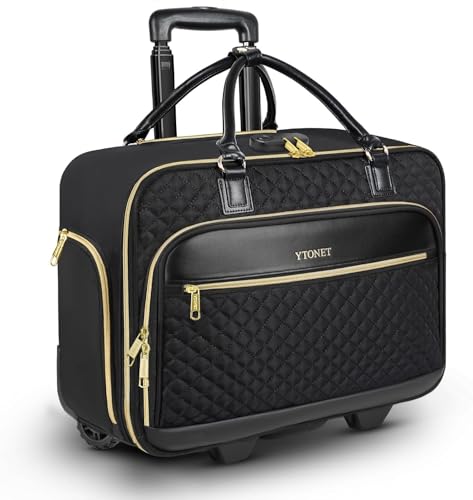 Ytonet Rolling Briefcase for Women, 17.3 Inch Rolling Laptop Bag with Lock, Water Rresistant Wheeled Computer Bag with Insulated Pocket, Roller Bags for Work Travel Overnight Teacher, Black