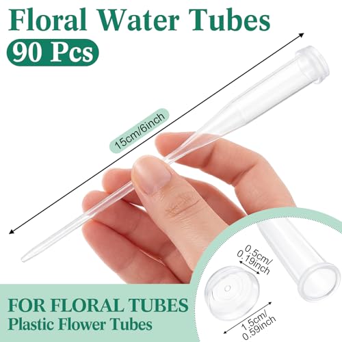 Image of Tessco for you 90 Pcs Floral Water Tubes 6 Inch Floral Tubes Plastic Flower Supplies for Fresh Flowers with Rubber Cap for Flower Stem Arrangements Florist Supplies (Clear)