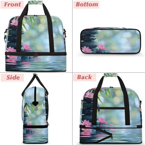 Large Weekender Overnight Bags Flower Japanese Lake Travel Duffel Bag for Women Men Gym Bag With Shoe Compartment Foldie Travel Tote Bag Carry On Personal Item Bag for Travel Gym Sports3