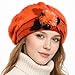 VECRY Lady French Beret 100% Wool Beret Floral Dress Beanie Winter Hat (Angola-Orange)