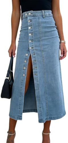 yoeasy Womens Casual Slit Denim Midi Jean Skirt High Waisted Butt...