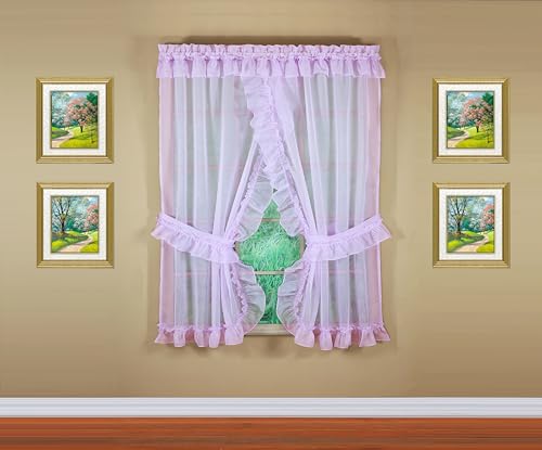 Image of Today's Curtain, Emelia Priscilla Sheer Pair 96 inch W x 84 inch L, Lilac, 5-Piece-Set