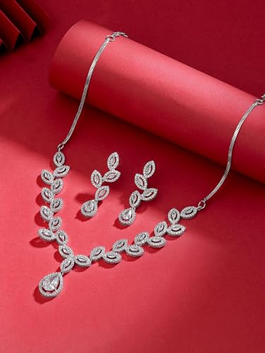 Image of Yellow Chimes Jewellery Set for Women and Girls American Diamond Jewellery Set | Rosegold Rhodium Plated AD Necklace Set for Women | Birthday Gift for Girls & Women