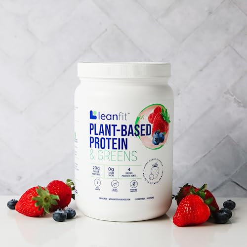 Leanfit Plant-Based Protein & Greens, Natural Berry, 20G Protein, 19 Servings, 1.25 Pound Tub #TOP7