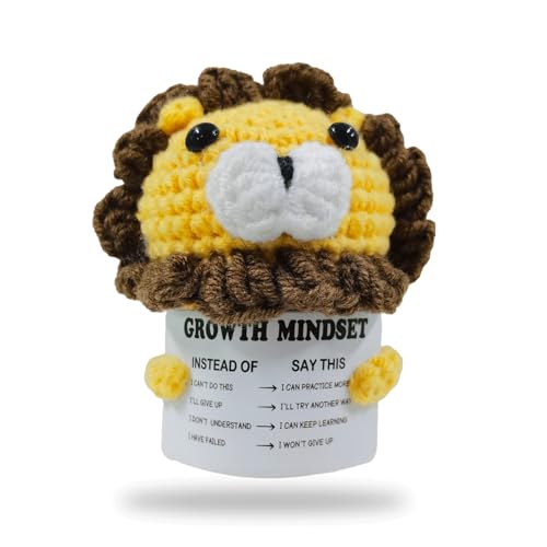 wuguimeii Handmade Crochet Positive Lion, Birthday Gifts for Men Boy, Back to School Gift, Small Cute Stuff Things, Funny Handmade Emotional Cheer Up Support Christmas Stocking Stuffers Xmas Gift