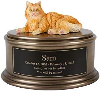 Perfect Memorials Custom Engraved Hand Painted Orange Cat Figurine Cremation Urn (45 Cu/in) - Cat Urn Keepsake for Ashes/Display at Home/Personalized Plaque/A Beautiful Tribute to Your Lost Pet