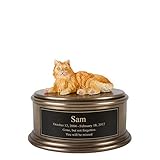 Perfect Memorials Custom Engraved Hand Painted Orange Cat Figurine Cremation Urn