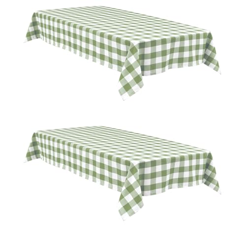 Hiasan Checkered Table Cloths Rectangle, 2 Pack,60 x 120 inch - Waterproof Sage Green and White Tablecloth for Outdoor Picnic/Party/Dining