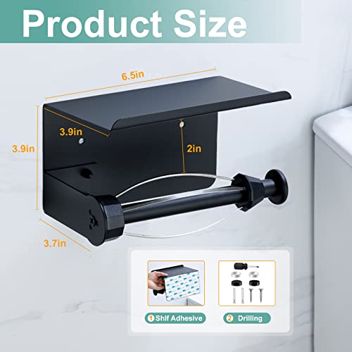 Toilet Paper Holder With Shelf - Sus 304 Stainless Steel Rustproof Wall Mounted Toilet Paper Roll Holder - Single Hand Operable With Damping Effec Bathroom Washroom Tissue Roll Holder #TOP3