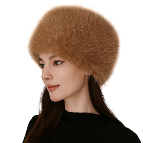 Roniky Womens Winter Faux Fur Cossack Russian Style Hat Soft Stretch Warm Cap (US Alpha One Size Brown)