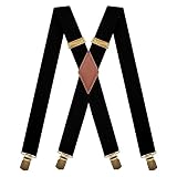 MENDENG Black Suspenders for Men Heavy Duty Big and Tall Clips Retro Leather Braces Party