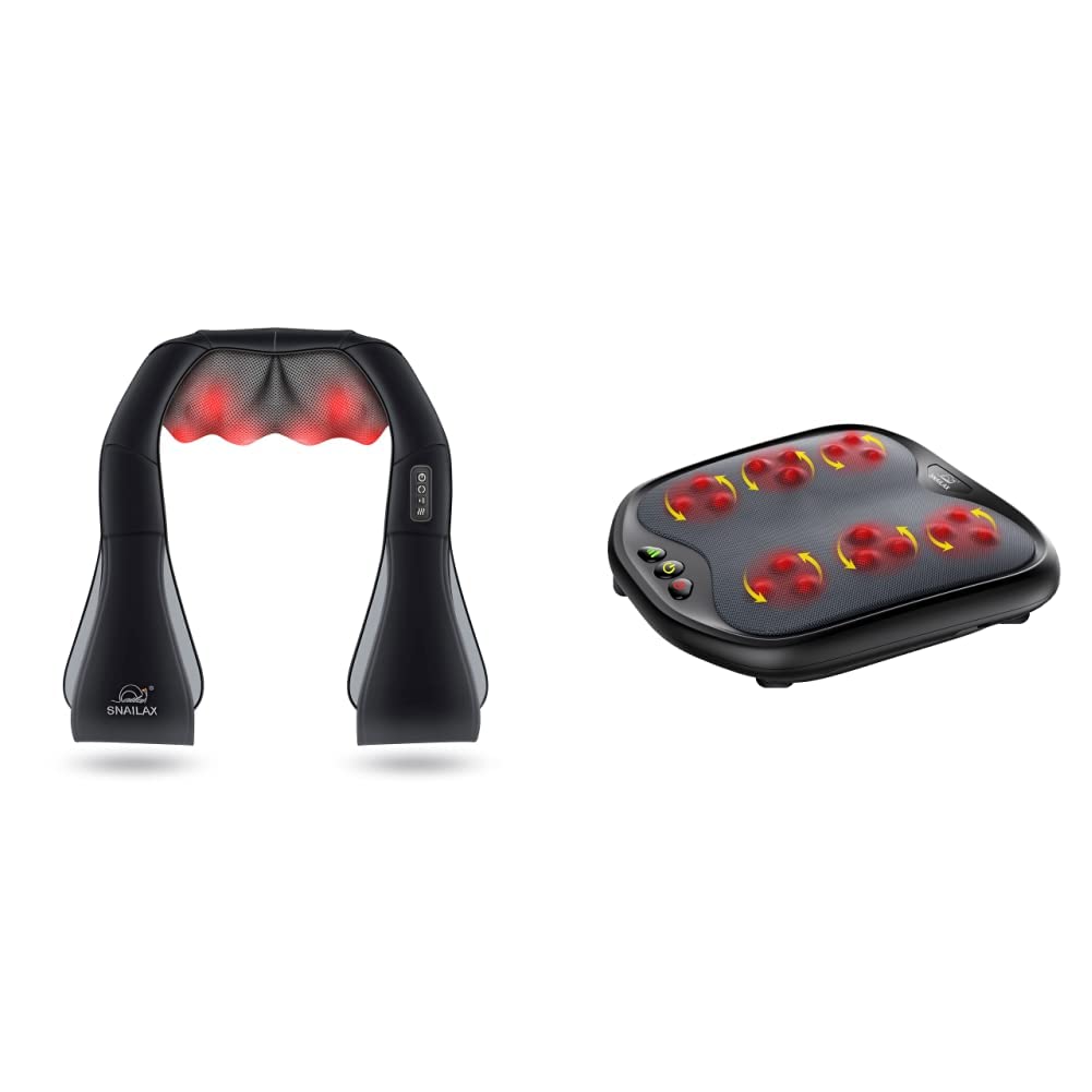 Snailax Massagegerät mit Wärmefunktion & Shiatsu Fussmassagegerät mit Wärmefunktion,18 Flexible Kneading Massageköpfen, Fußwärmer, elektrisches Fußmassagegerät zur Entspannung, Geschenke