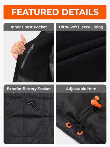 Image of ORORO 5-Zone Lightweight Heated Vest for Men, Puffer Heating Vest with USB-C Rechargeable Battery