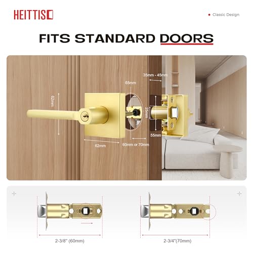 Heittis 2 Pack Satin Brass Interior Door Handle, Interior/Exterior Gold Door Knob with Lock and Key, Gold Entry Door Handle for Entracnce or Front Doors, Heavy Duty Modern Door Knob by Heittis - Image 7