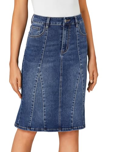 LYANER Women's Denim High Waisted Knee Length Pencil Mermaid Stretch Jean Skirt4