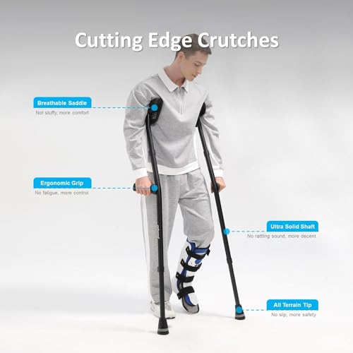 REHAND Crutches for Adults, Soft Hand Grip Crutches with Ergonomic Design & Ventilated Saddle, Adjustable Height, Heavy Duty All Terrain Crutch Tips, 59\" to 78\"-300 Ibs (x2 Units) - Thumbnail 2
