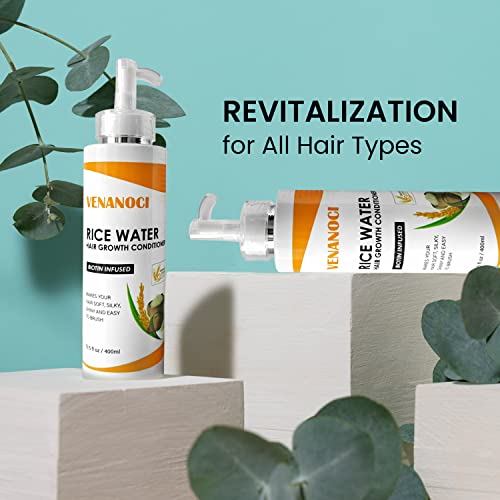Venanoci Rice Water Hair Growth Conditioner With Biotin - Rice Water For Hair Growth, Improve Strength, Volume, And Shine, Deep Hair Conditioner For Healthier Hair 13.5 Oz #TOP5
