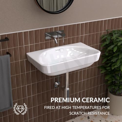 Image of Artiva Wall Mount Ceramic Wash Basin /Wash Basin For Bathroom /Glossy Finish Wall Hung Washbasin /Modern Bathroom Sink (Arch, 12 x 18 x 5 Inch)
