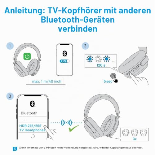 Sennheiser RS 275 TV Kopfhörer - Bluetooth Kopfhörer und Transmitter Bundle - Low Latency Wireless Kopfhörer mit virtuellem Surround Sound… – Ansicht 5