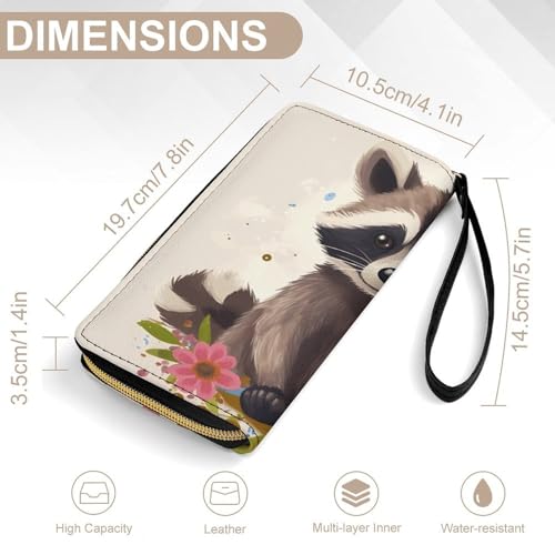 Raccoon Wallets for Women Long Wristlet Leather Wallets with Zipper Holder Large Capacity Coin Pocket2