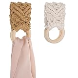 Hpmjz 2 Pcs Handmade Crochet Dish Towel Holder Boho Kitchen Dish Towel Holders Knit Towels Hanger Hanging Towels Loop Rings for Kitchen Bathroom Cabinet House Decorative Housewarming Mom Chef