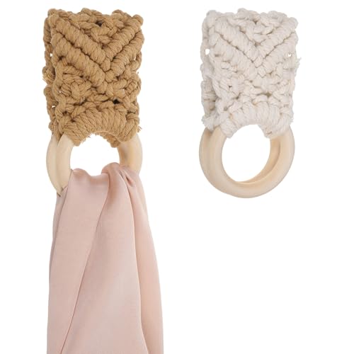 Hpmjz 2 Pcs Handmade Crochet Dish Towel Holder Boho Kitchen Dish Towel Holders Knit Towels Hanger Hanging Towels Loop Rings for Kitchen Bathroom Cabinet House Decorative Housewarming Mom Chef