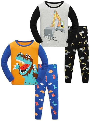 La mejor comparación de Pijama para Niño los más recomendados. 42 ZEBZOO - Pijama de 4 piezas para niños, ropa de 3 a 12 años, Digger Dino, 6 Años
