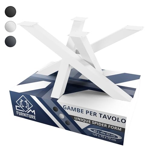 CM Furniture Patas para Mesa Cristal Madera Bianco Base Spider Tipo Araña para Spider Tipo Forma X Cruzadas Estrellam Carga Pesada - para Mesa de Centro Salón A: 43 cm DIY Loft Base de Encimera