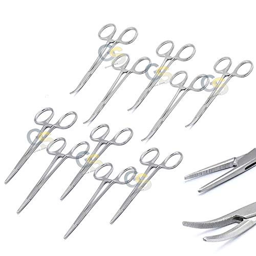 G.S 10 Pcs Mosquito Hemostat Locking Forceps 5 Curved & 5 Straight Stainless Steel, 5 Inch
