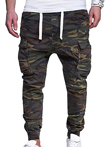 Tomwell Pantalones Casuales Slim para Hombres Pantalones de Jogging Entrenamiento Pantalones de Calle Pantalones Streetwear para Hombre Bolsillos múltiples Casual Pantalones Cargo W Camuflaje M