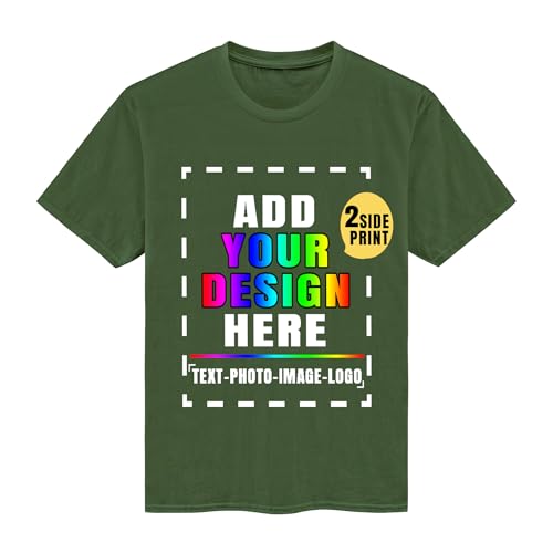KYZMZ Custom T Shirts for Men Design Your Own Photo Text Short Sleeve Shirt Personalized Shirts Personalized Unisex Crewneck Tee Shirt - Customize Your Image, Text & Photo Customized Crewneck Shirts