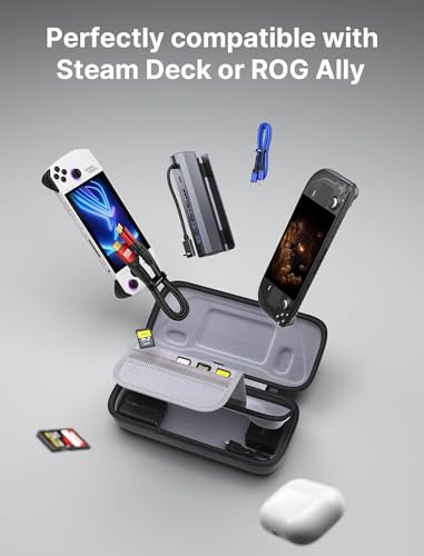 JSAUX Carrying Case Compatible with Steam Deck, Protective Hard Shell Carry Case Built-in Charger & Docking Station Storage(Upgrade), Portable Travel Case for Steam Deck OLED & Accessories - BG0106A
