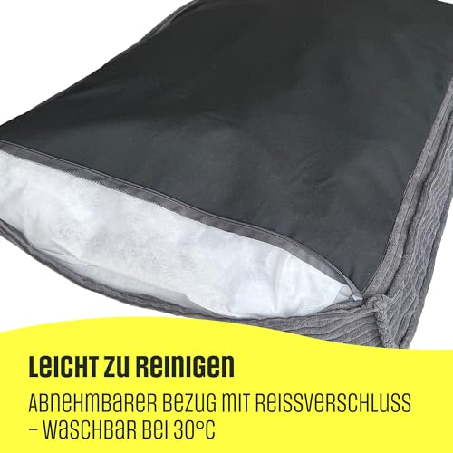 Extrasen Hundebett Hundekissen Cord Große Hunde Waschbar Abriebfest 100 x 70 cm Grau XXL