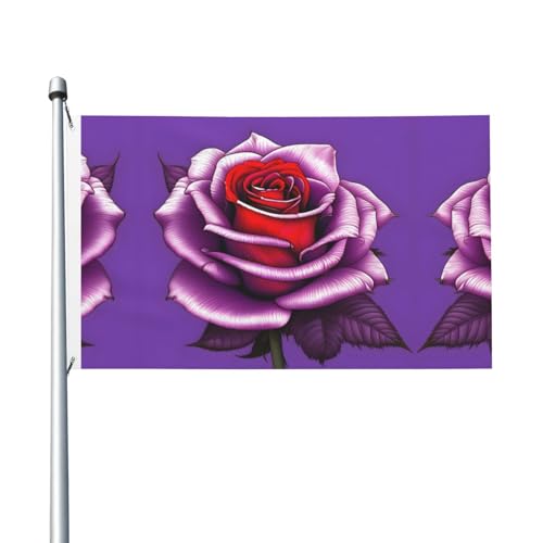 Drapeaux imprimés double face avec roses fuchsia, drapeaux décoratifs pour l'intérieur et l'extérieur, avec œillets, adaptés pour le jardin et la terrasse.