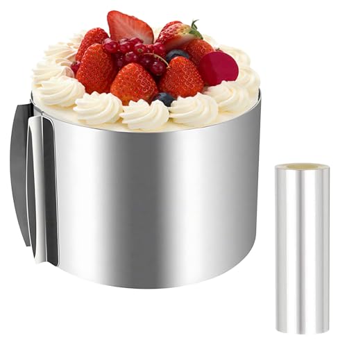 PRZRAO Cercle Gateau Reglable, 15CM Collier a Gateau en Acier Inoxydable, 16-30cm Cercle à Mousse Réglable avec Colliers à Gâteau, Anneau à Gateau pour Mousse Dessert Pâtisseri