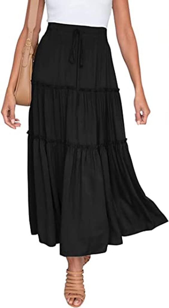 ASKSA Gonna Maxi Donna Vita Alta Con Coulisse E Volant - Modello Swing A-Line (S-XL, Vari Colori)