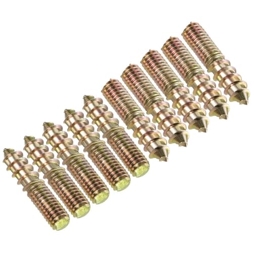 TA-VIGOR 10Pcs Hanger Bolts, M6x30mm Double Headed Bolts Self Tapping Screw, Double Ended Dowel Screws for Wood Joint Furniture