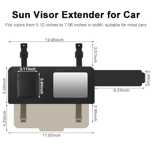 Sun Visor Extender for Car - Adjustable Polarized Car Sun Shade with PC Lens and Side Sunshade Extension, Upgraded Auto Sunshade for Anti-Glare UV Protection