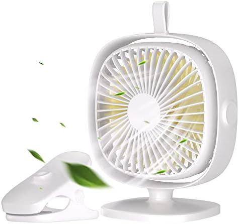 WITHOUSE USB Desk Fan, 2-in-1 Small Portable Clip on Fan 4 Speeds 360°Rotation Personal Battery Operated Mini Cooling Rechargeable Table Fan for Baby Stroller Home Office Car Camping Outdoor-White