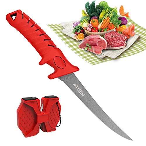 ATISEN Fischmesser Angeln und Filetiermesser Fisch Klinge 17,8 cm, G4416 Deutsch Edelstahl Kochmesser, Angelmesser Sehr Scharf, Jagdmesser Inklusive Schutz Scheide Cover