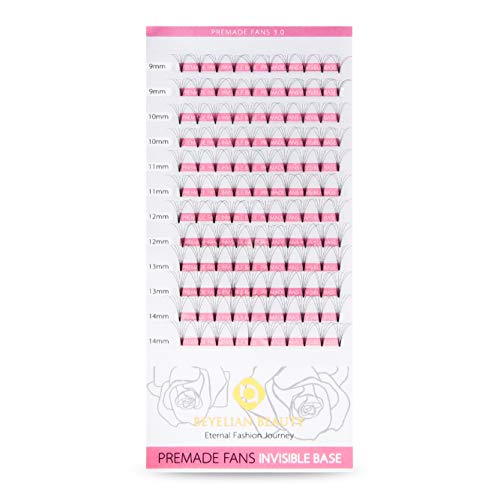 BEYELIAN Volume Fans Premade Fan Lashes Invisible Base Eyelash Extensions 0.07mm D Curl 6D Soft Short Stem Semi Permanent Prefanned Cluster Lash Extensions 9-14mm (mix tray)