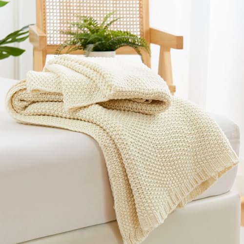 Aganear Gebreide deken voor bank, gebreide deken voor alle seizoenen, zachte, comfortabele, lichtgewicht kabelgebreide deken voor woonkamer, bed, kantoor, reizen, boho kamerdecoratie (152 x 203 cm