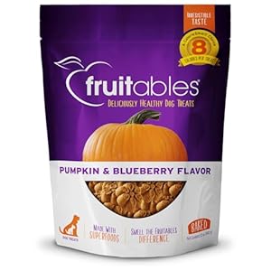 Fruitables Baked Dog Treats – Healthy Low Calorie , Free of Wheat, Corn and Soy – Pumpkin and Blueberry – 12 Ounces