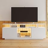 Grand espace de rangement derrière 2 portes : deux grandes portes brillantes avec fonction Softclose cachent des étagères réglables et des guides de câbles pratiques – Idéal pour récepteur, console, DVD et décoration, tout est bien rangé